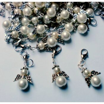 Charm Engel Tibet Silber weiße Perle im Organza Beutel