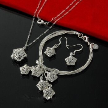 Schmuck Set Kette , Armband & Ohrhänger Sternchen 925...