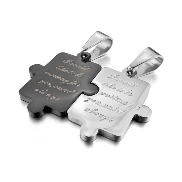 Partnerketten Puzzle Gedicht silber schwarz 316 L Edelstahl inkl. Ketten im Etui GRAVUR OPTION