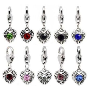 Dangle Bead Herz mit Strass Tibet Silber - freie Farbwahl -
