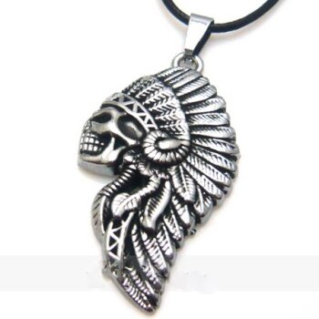Anhänger Totenkopf Indianer EDELSTAHL inkl. Kette im...
