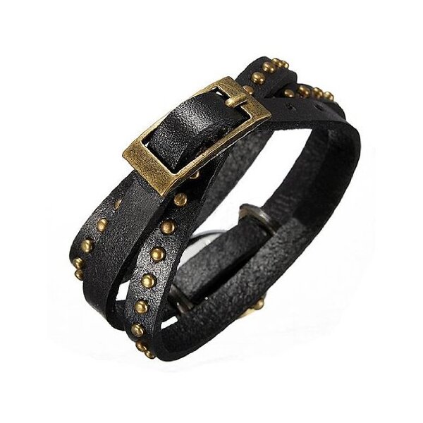 Wickel Leder Armbanduhr NIETEN schwarz im Organza Beutel