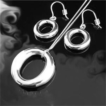 Schmuck Set Kette & Ohrhänger KREIS 925 Silber plat....