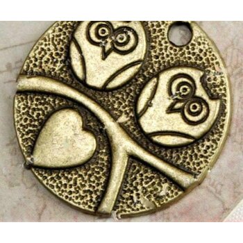 Amulett Anhänger Eulen Liebes Paar antik gold
