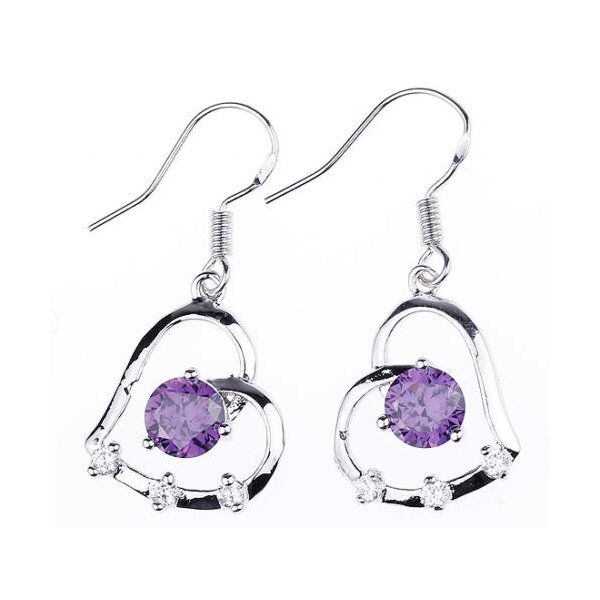 1 Paar Ohrhänger Herz  Amethyst 925  Silber  im Schmuck Etui EDEL