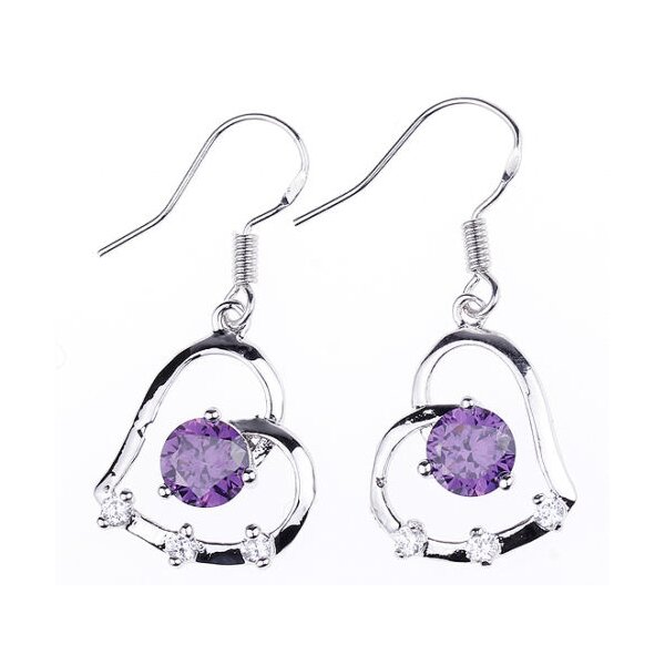 1 Paar Ohrhnger Herz  Amethyst 925  Silber  im Schmuck Etui EDEL