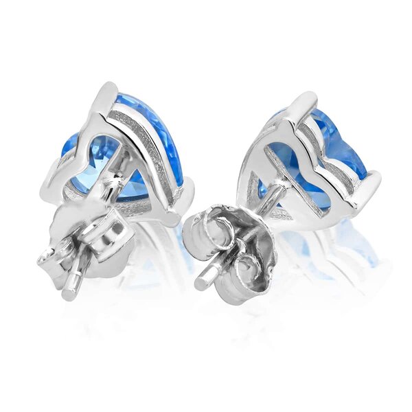 1 Pair of Ear Plugs Heart Aquamarine 925 silver
