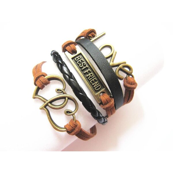 Armband Doppelherz schwarz & caramel