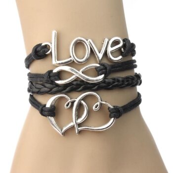 Armband Doppelherz LOVE  schwarz  im Organza Beutel