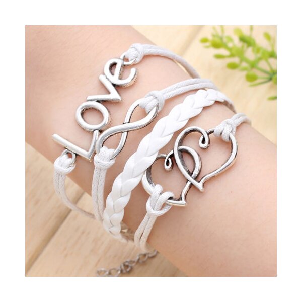 Armband Doppelherz LOVE wei