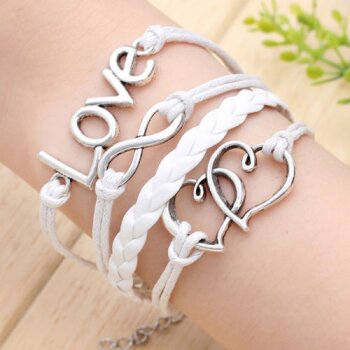 Armband Doppelherz LOVE wei