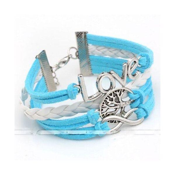 Armband Lebensbaum Aqua LOVE wei / hellblau