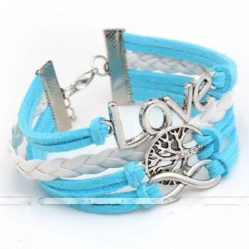 Armband Lebensbaum Aqua LOVE wei / hellblau