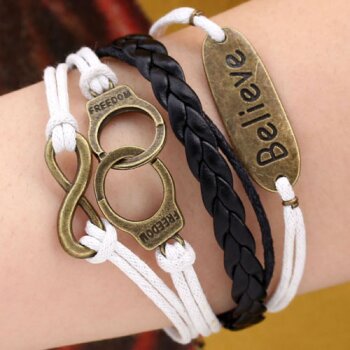 Armband BELIEVE & Freedom schwarz wei