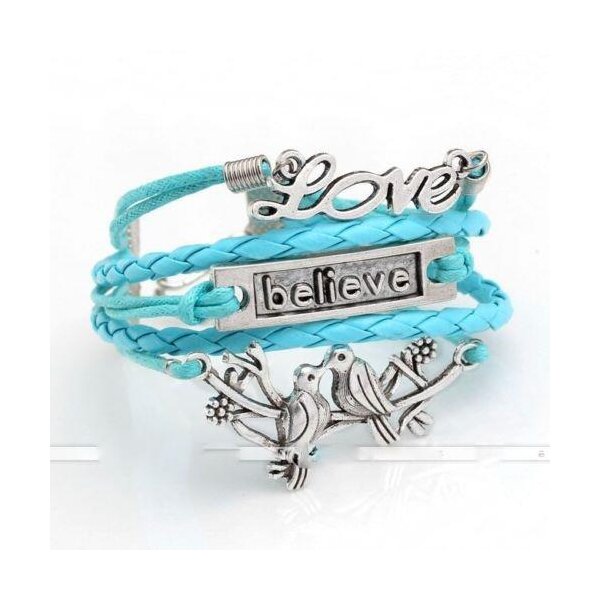 Armband Believe & Love  hellblau / trkis   im Organza Beutel