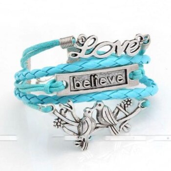 Armband Believe & Love hellblau / türkis im Organza...