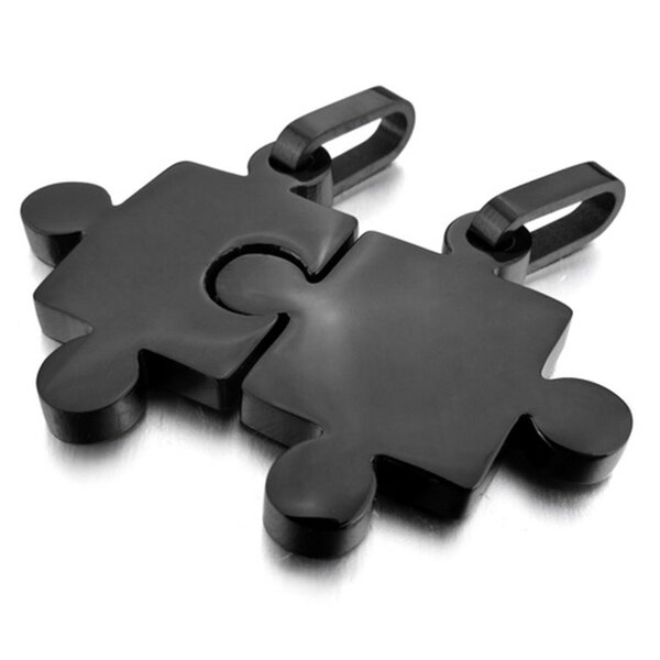Partnerketten Puzzle  schwarz  Edelstahl inkl. Ketten im Etui GRAVUR OPTION