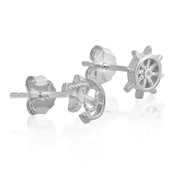 1 pair of ear studs anchor and steering wheel 925 silver
