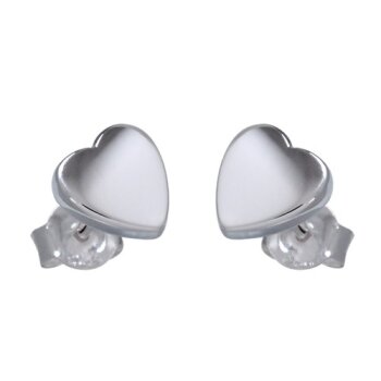 1 Paar Herz Ohrstecker Edelstahl silber im Organza Beutel