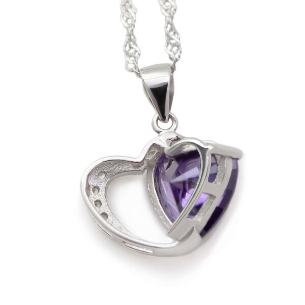Silver Pendant Amethyst Heart incl. chain