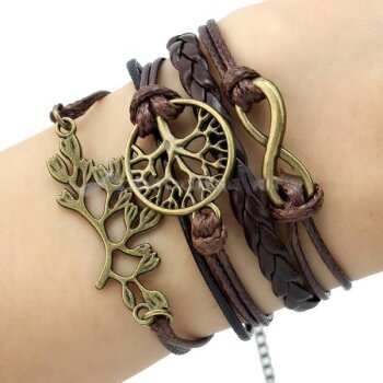 Armband Lebensbaum schwarz / dunkelbraun im Organza Beutel