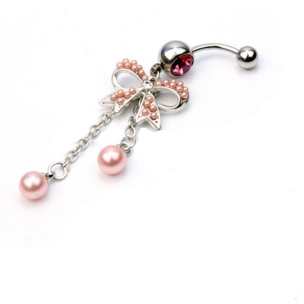 Bauchnabel Piercing rosa Perle mit  Schleife 316 L  Chirurgen Stahl