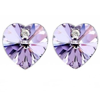 1 Paar Ohrstecker Strass Herz lila / flieder im Organza...