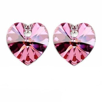 1 Paar Ohrstecker Strass Herz pink im Organza Beutel