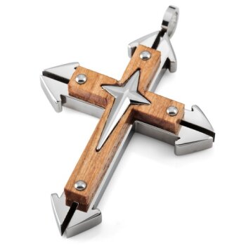 Kreuz Anhänger WOOD 316 L EDELSTAHL inkl. Kette im...