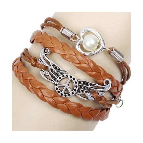 Armband Perlen Herz & Peace caramel braun