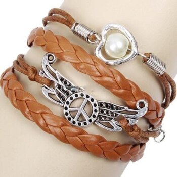 Armband Perlen Herz & Peace caramel braun