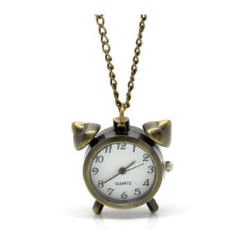 Kette mit WECKER Uhr im weißen Organza Beutel