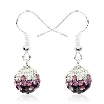1 Paar Shamballa Strass Ohrhänger Brombeer weiß im weißen...