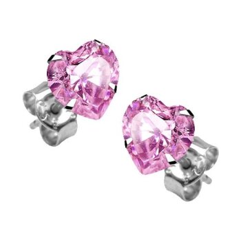 1 Paar Ohr Stecker Herz rosa 925 Silber im Organza...