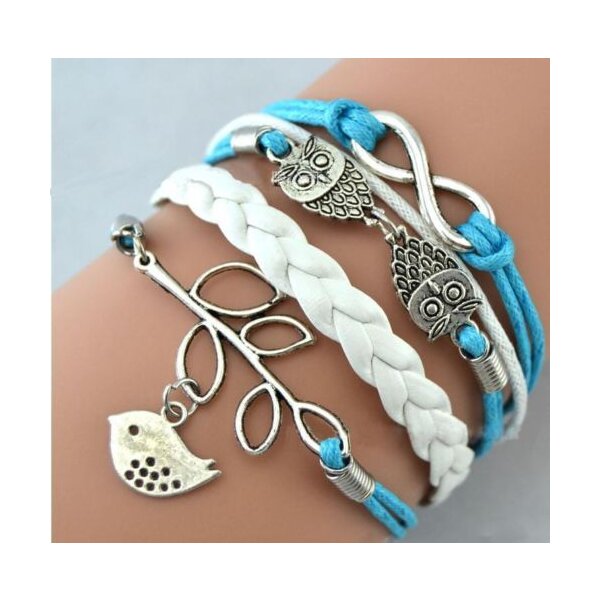 Armband Euly mit Vögelchen türkis blau & weiß