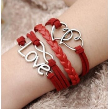 Armband Doppelherz LOVE rot