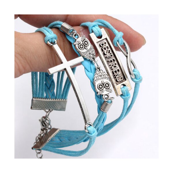Armband Euly mit Kreuz hellblau / türkis
