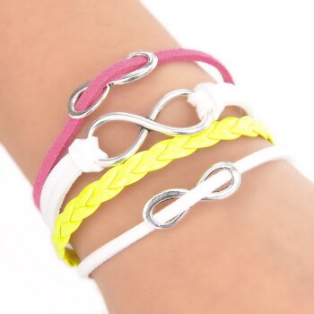 Armband INFINITY weiß pink gelb im Organza Beutel