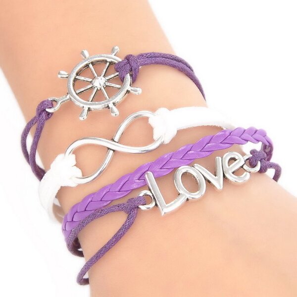 Armband Steuerrad  Sylt  LOVE lila wei   im Organza Beutel