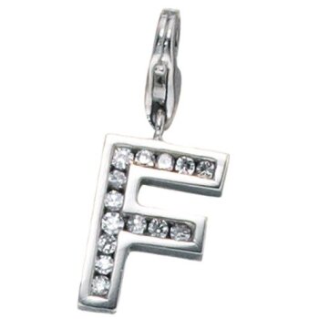Buchstaben Charm F 925 Silber mit Zirkonia im Etui