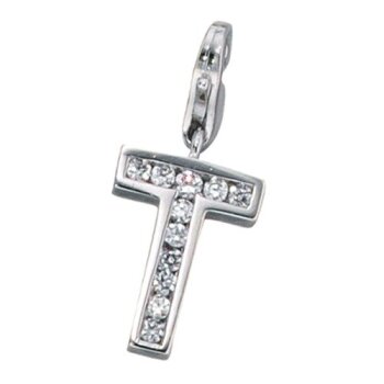 Buchstaben Charm T 925 Silber mit Zirkonia im Etui
