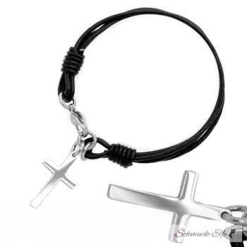 Lederarmband Kreuz Edelstahl Gravur möglich