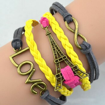 Armband Love Paris  gelb,pink,grau  im Organza Beutel