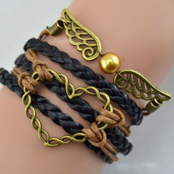 Armband Herz & Engelsflgel braun schwarz