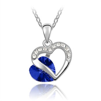 Herz Anhänger Strass Royal blau mit Weißgold vergoldet im...