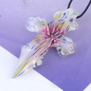 Kreuz Anhänger Glas Kunst rosa ohne Kette