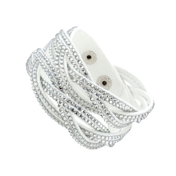 Wickel Lederarmband Strass weiß