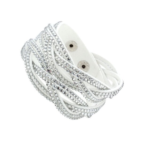 Wickel Lederarmband Strass wei