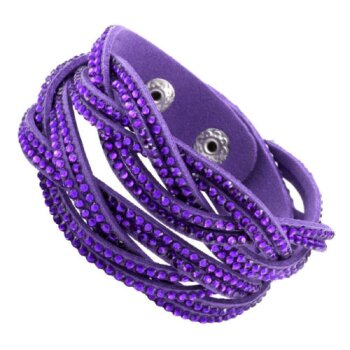 Wickel Lederarmband Strass violett im Organza Beutel