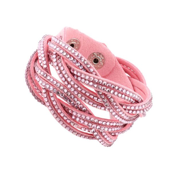 Wickel Lederarmband Strass rosa  im Organza Beutel